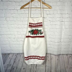 Vintage Christmas Apron Poinsettia Holly Border‎ Butcher Holiday Baking